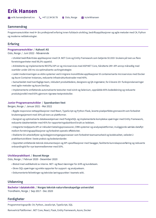 Programvareutvikler CV
