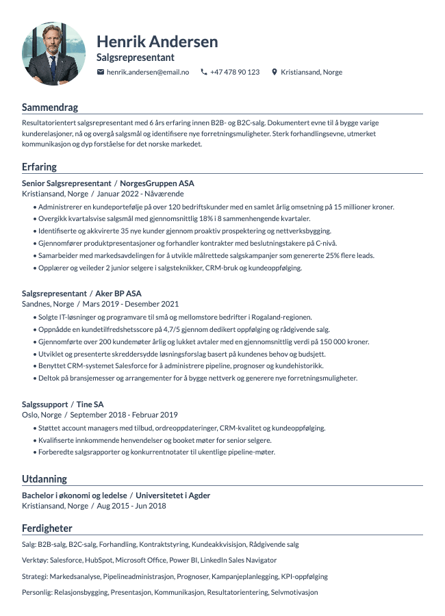 Salgsrepresentant CV