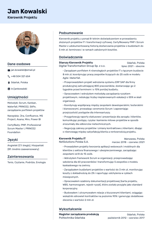 CV Kierownika Projektu