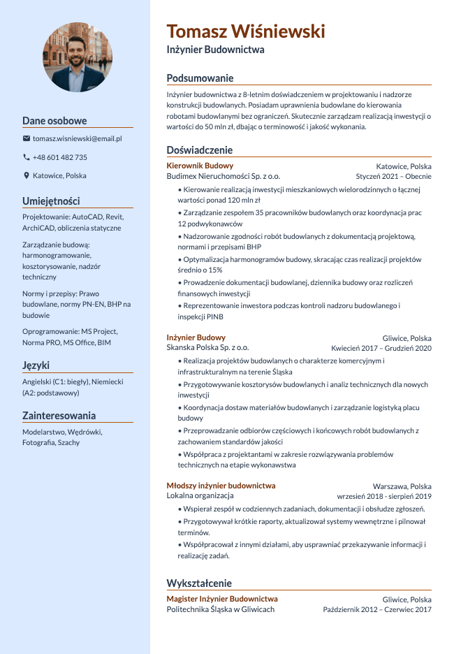 CV Inżyniera Budownictwa