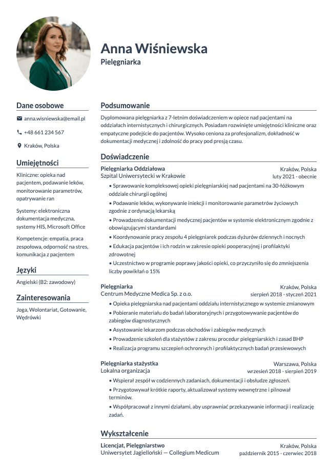 Pielęgniarka CV
