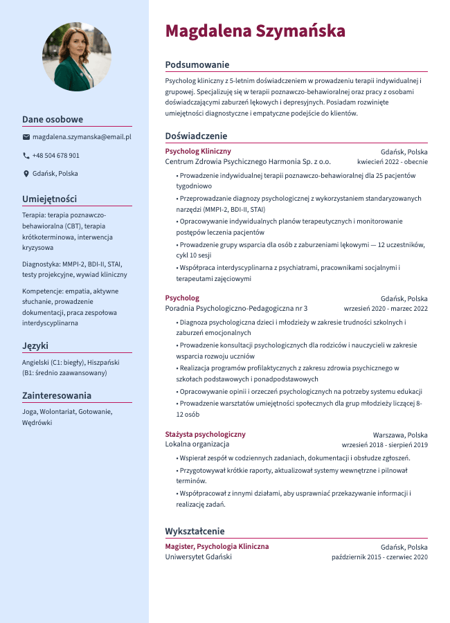 Psycholog CV