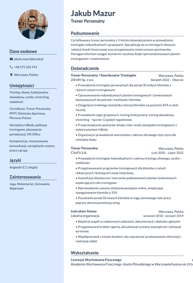 CV Trenera Personalnego