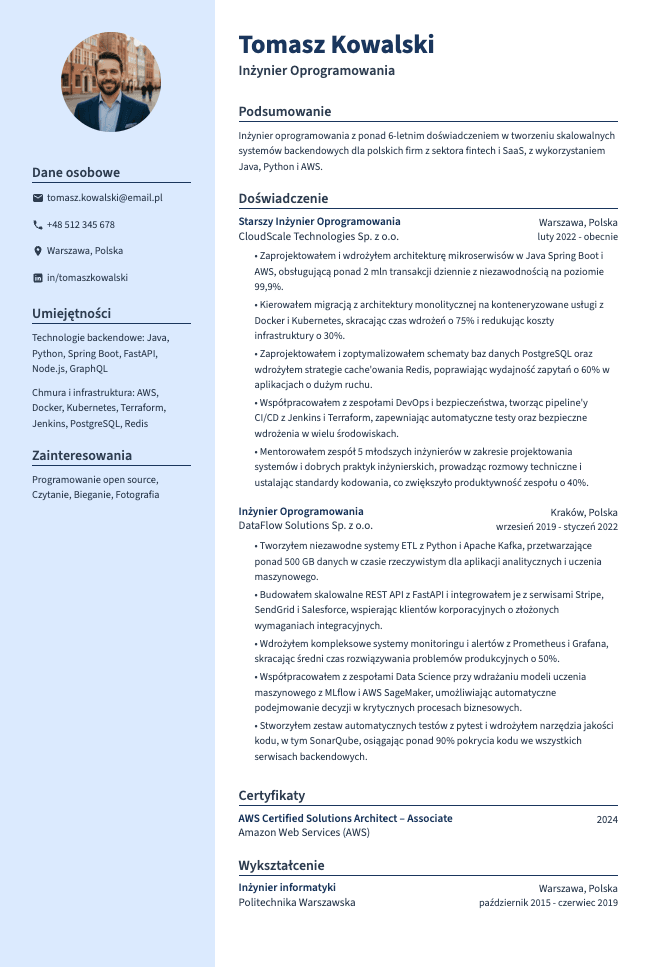 Classic resume template preview