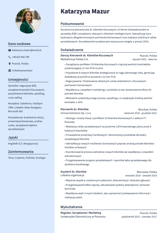 Kierownik ds. Klientów Kluczowych CV