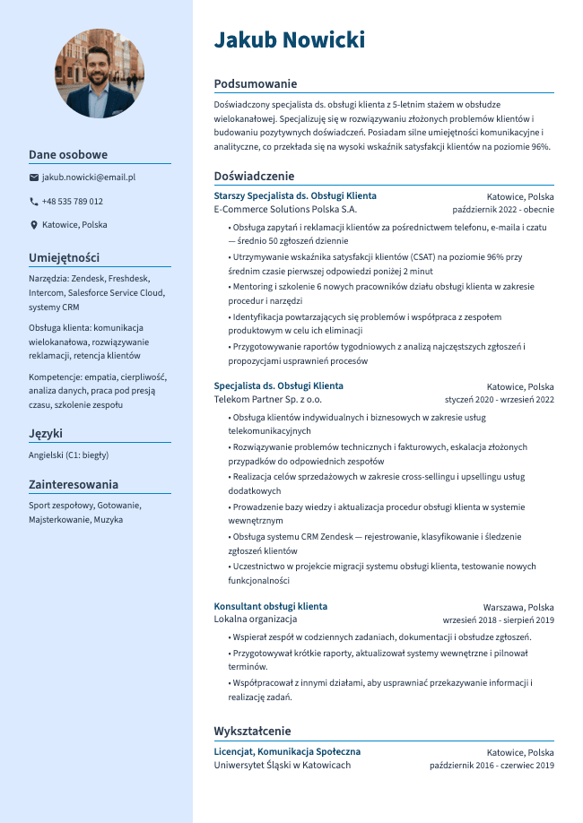 Specjalista ds. Obsługi Klienta CV
