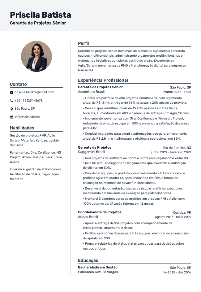 Currículo de Gerente de Projetos