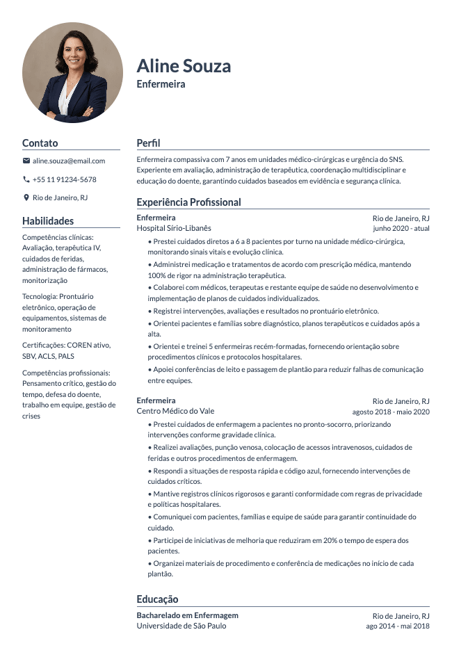 Currículo de Enfermeira