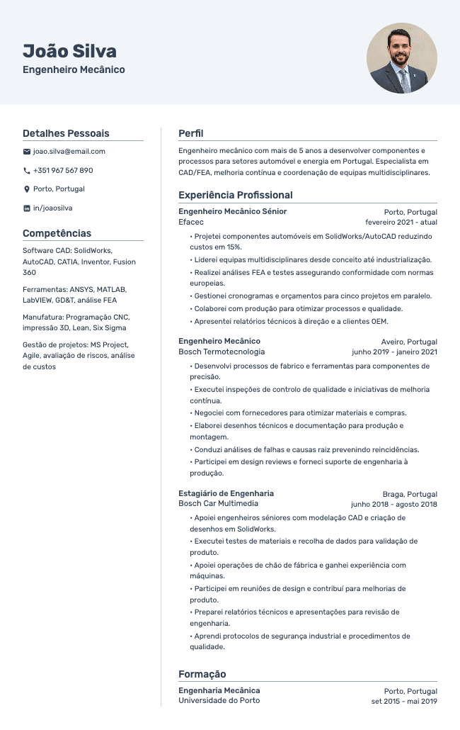 Currículo de Engenheiro Mecânico
