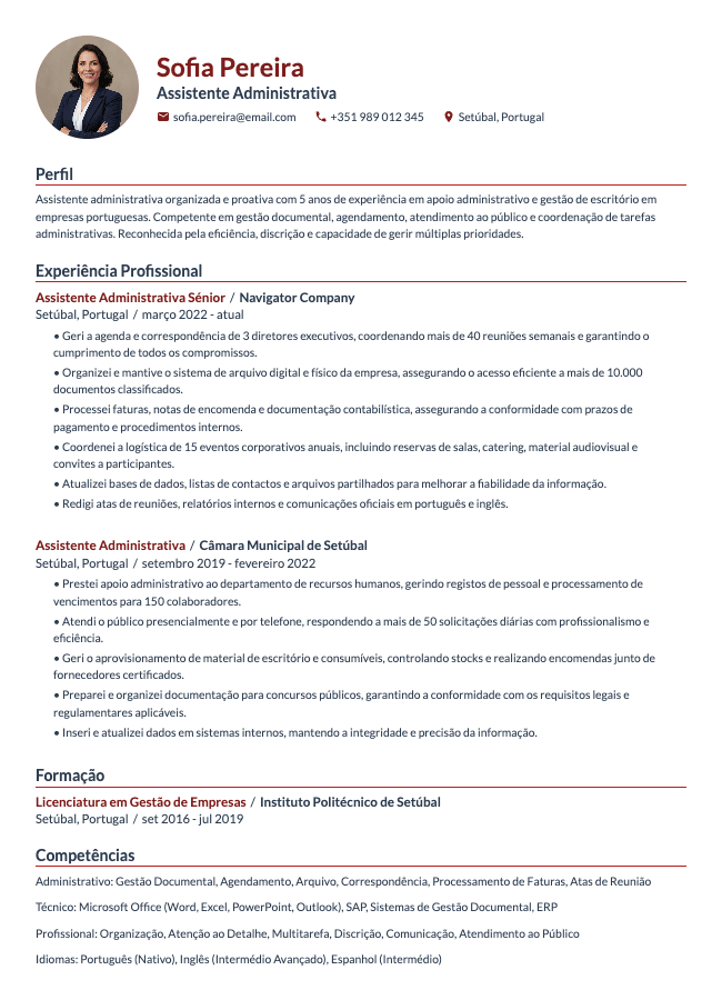 Currículo de Assistente Administrativa