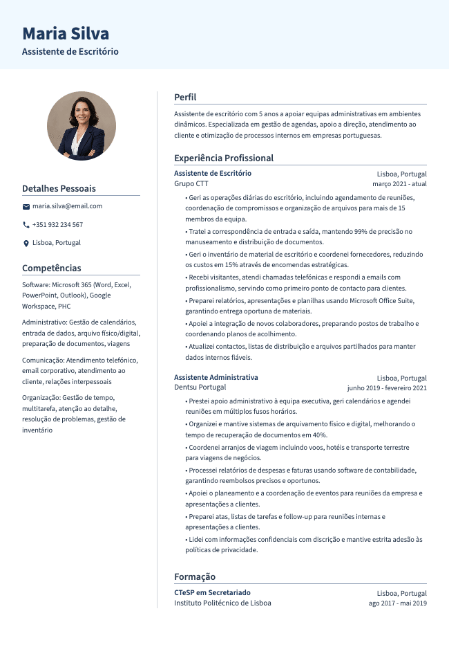 Currículo de Assistente de Escritório