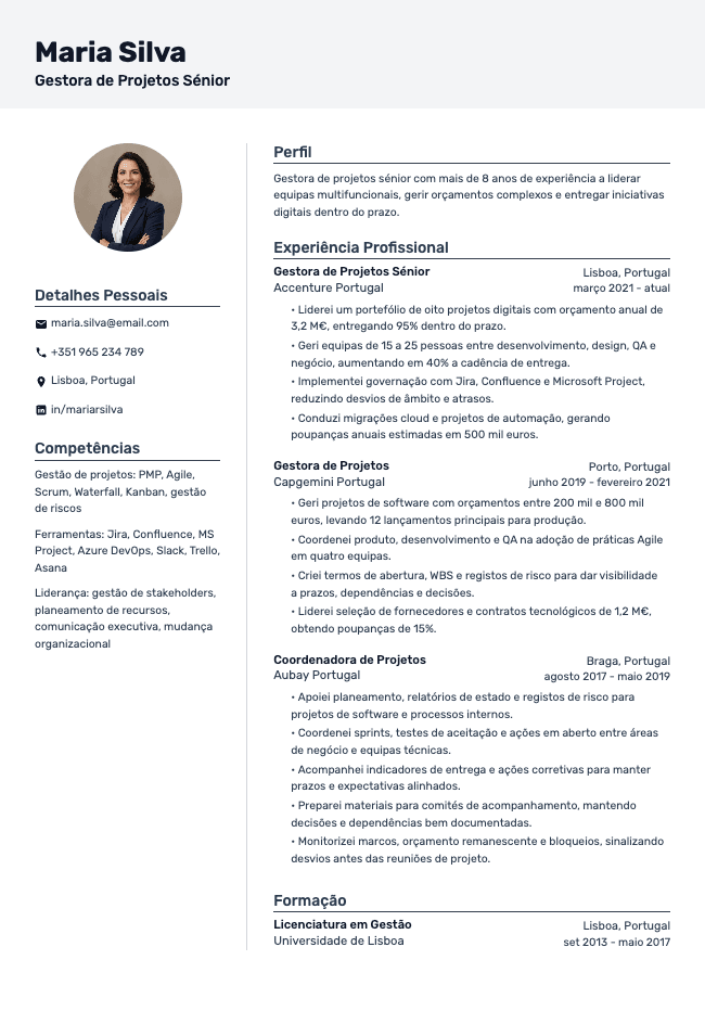 Currículo de Gestora de Projetos
