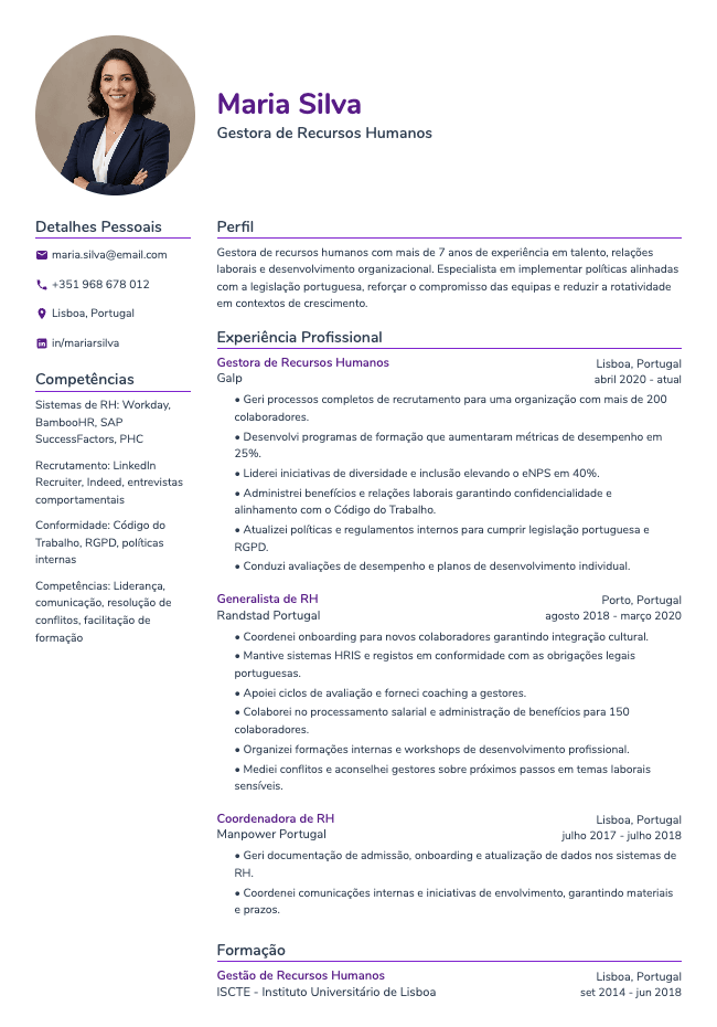 Currículo de Gestora de Recursos Humanos