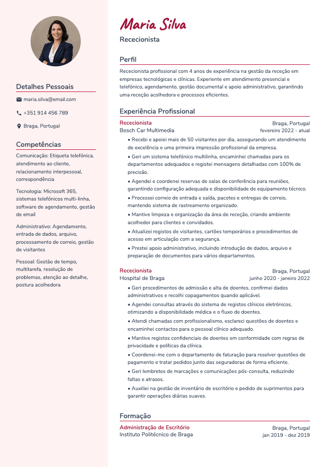 Currículo de Rececionista