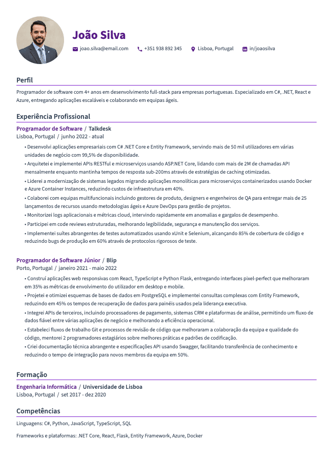 Currículo de Programador de Software