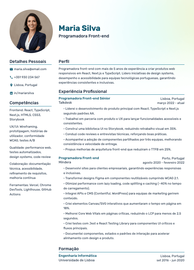 Currículo de Programadora Front-end