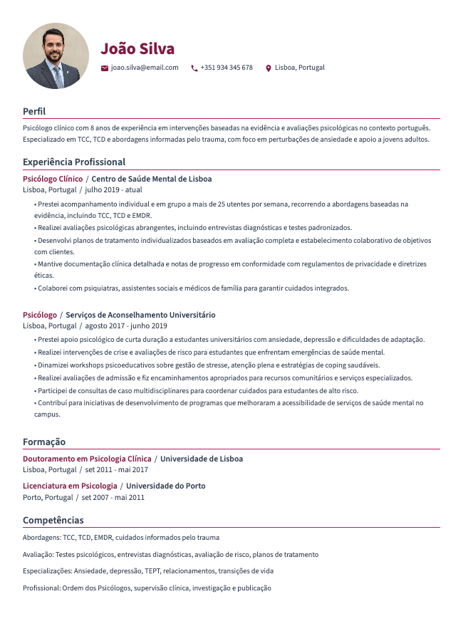 Currículo de Psicólogo Clínico
