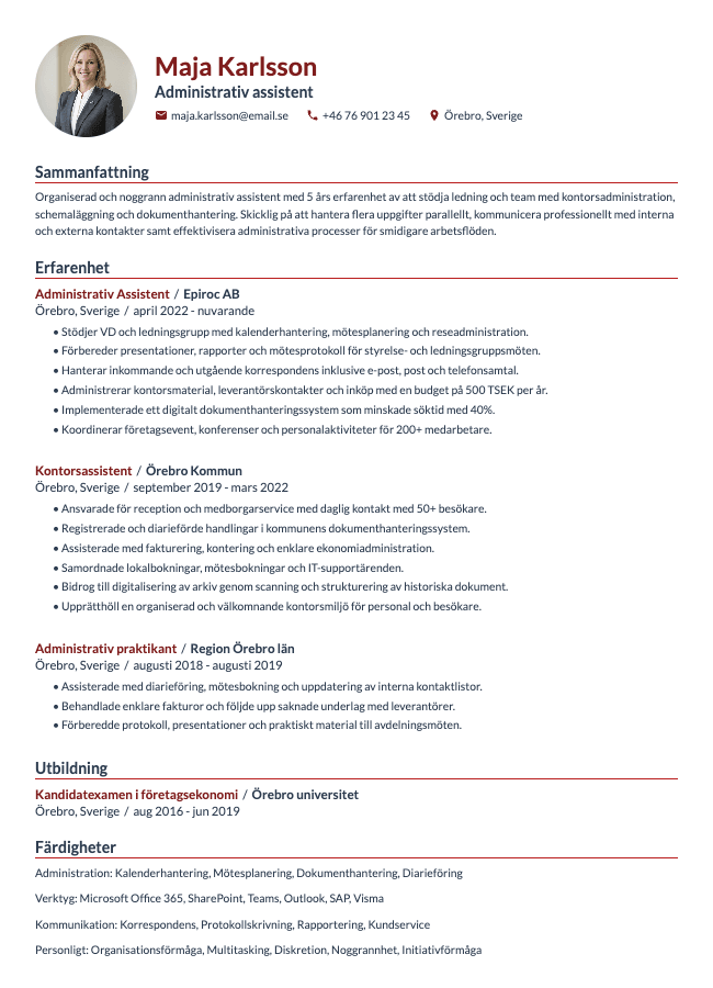 Administrativ Assistent CV