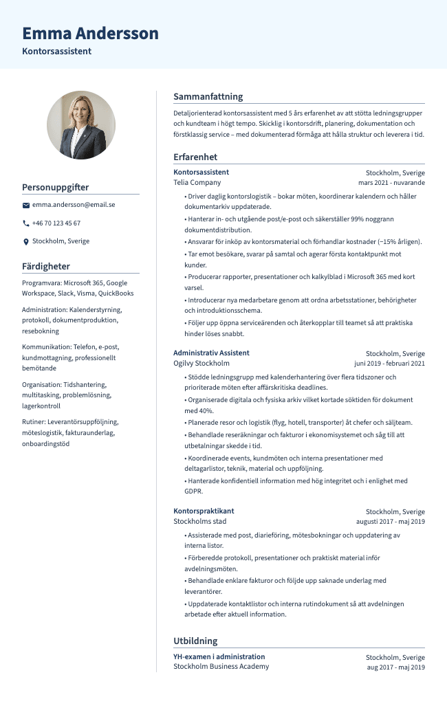 Kontorsassistent CV