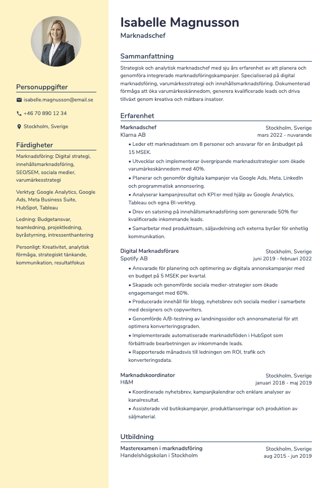 Marknadschef CV