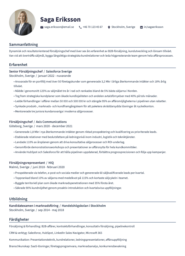 Försäljningschef CV