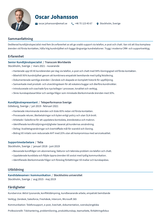 Kundtjänstspecialist CV