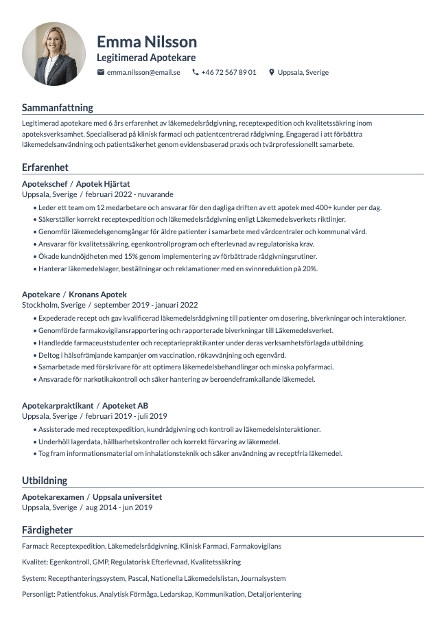 Apotekare CV