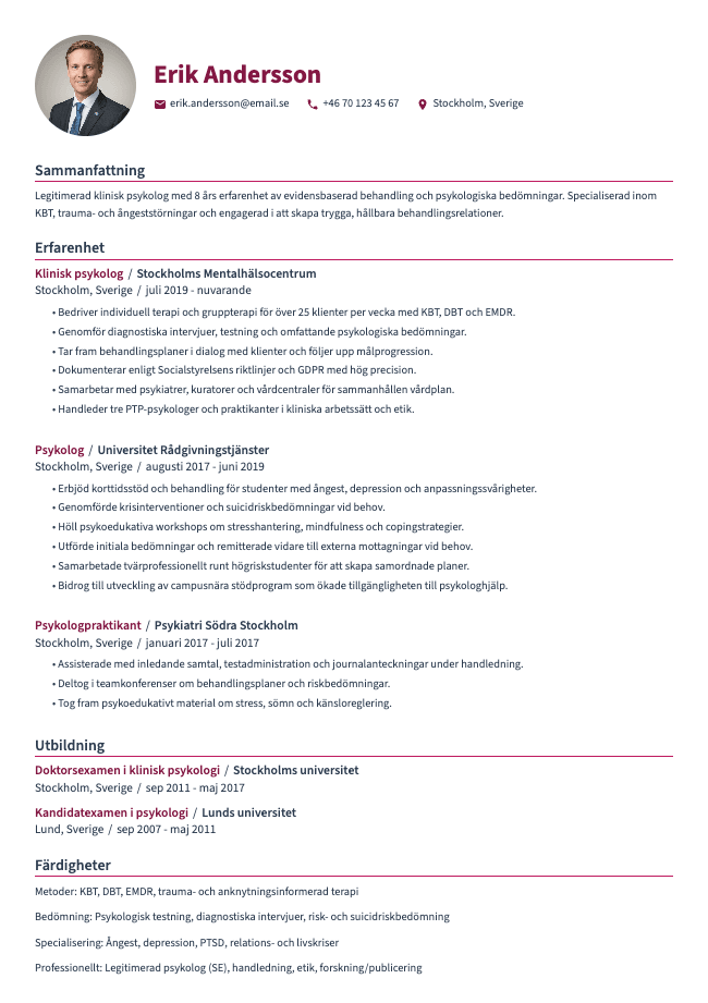 Klinisk psykolog CV