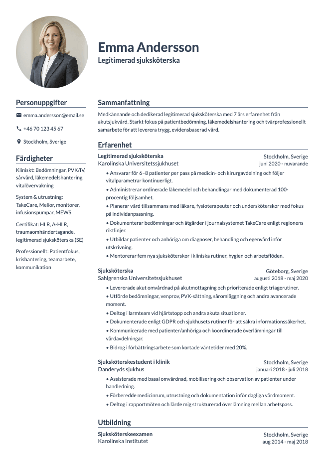 Legitimerad sjuksköterska CV