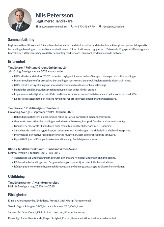 Tandläkare CV