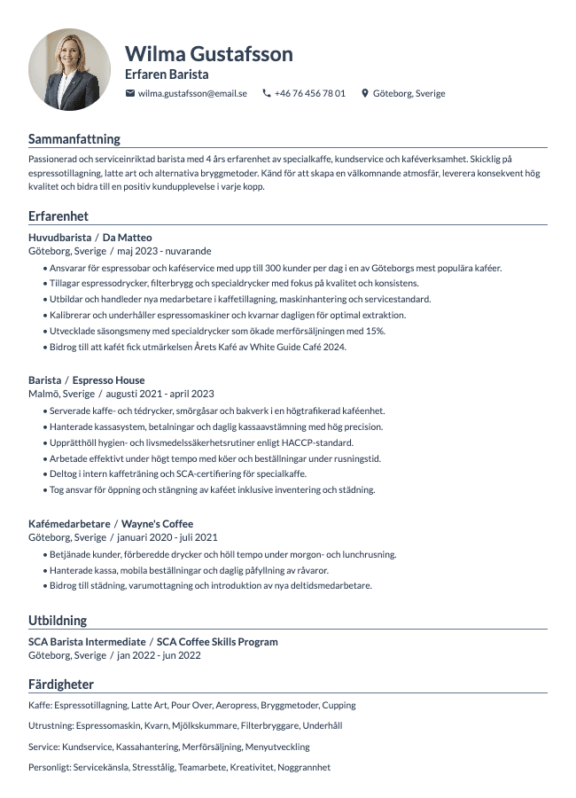 Barista CV