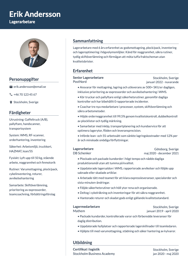 Lagerarbetare CV