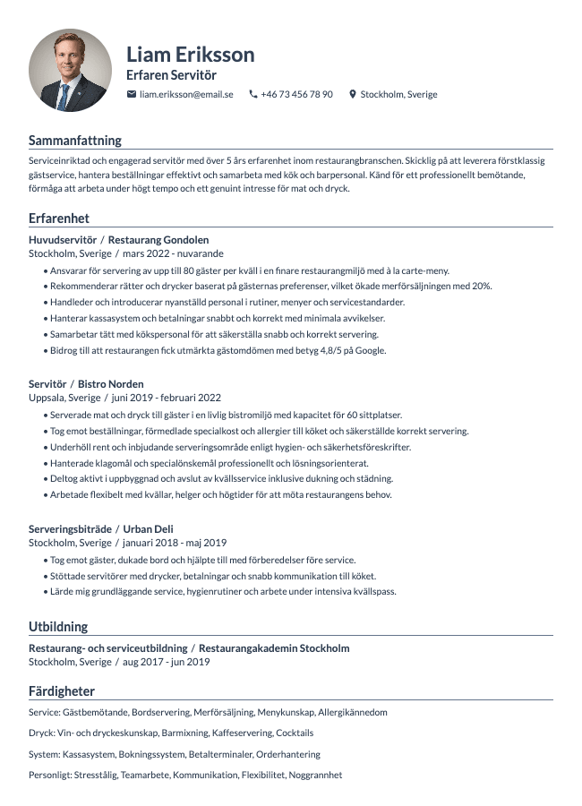 Servitör CV