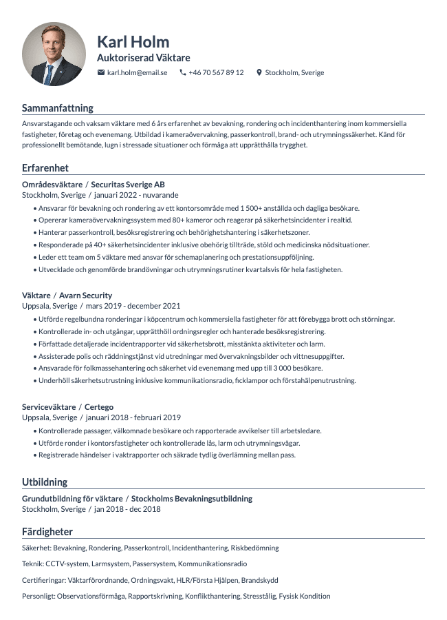 Väktare CV