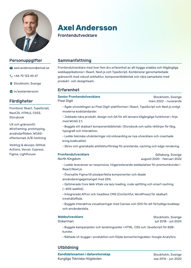 Frontendutvecklare CV