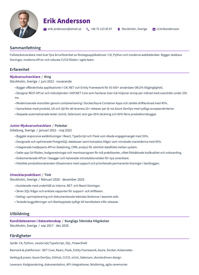 Mjukvaruutvecklare CV