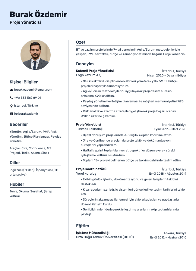Proje Yöneticisi CV