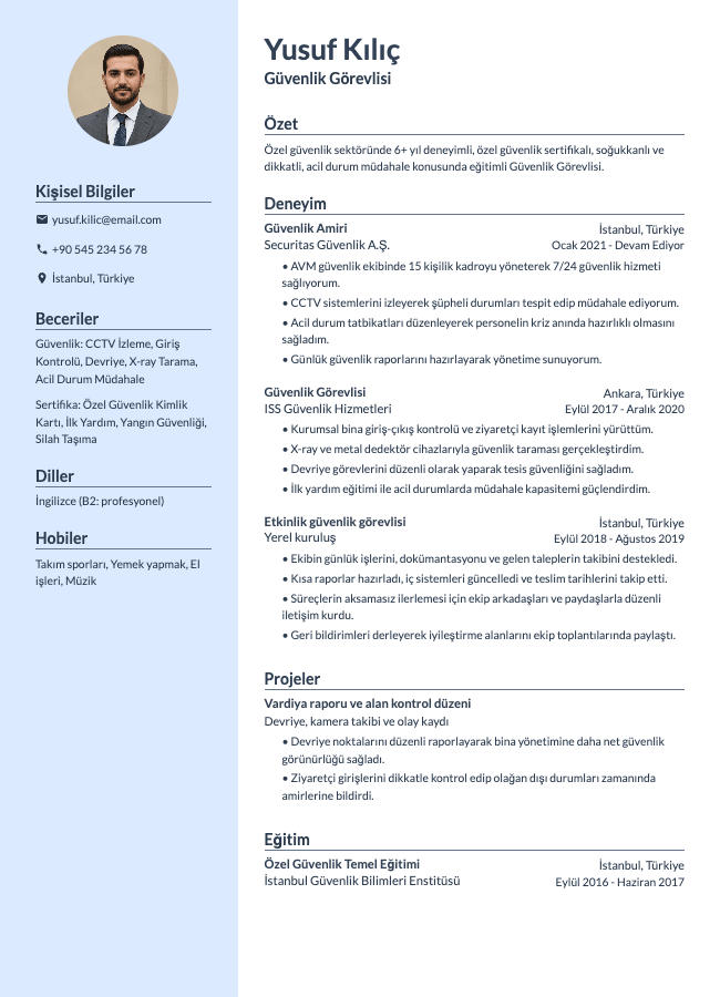 Güvenlik Görevlisi CV