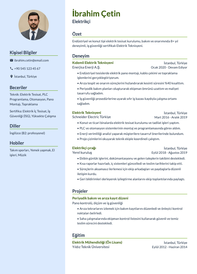 Elektrikçi CV