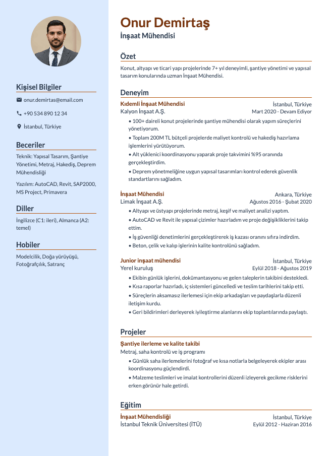 İnşaat Mühendisi CV