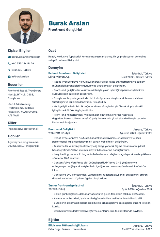 Front-end Geliştirici CV
