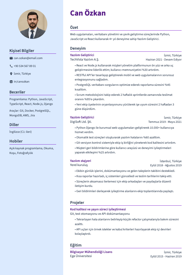 Yazılım Geliştirici CV