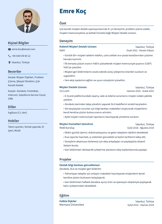 Müşteri Destek Uzmanı CV