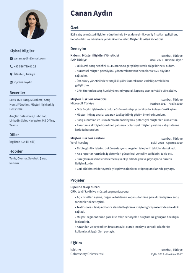 Müşteri İlişkileri Yöneticisi CV