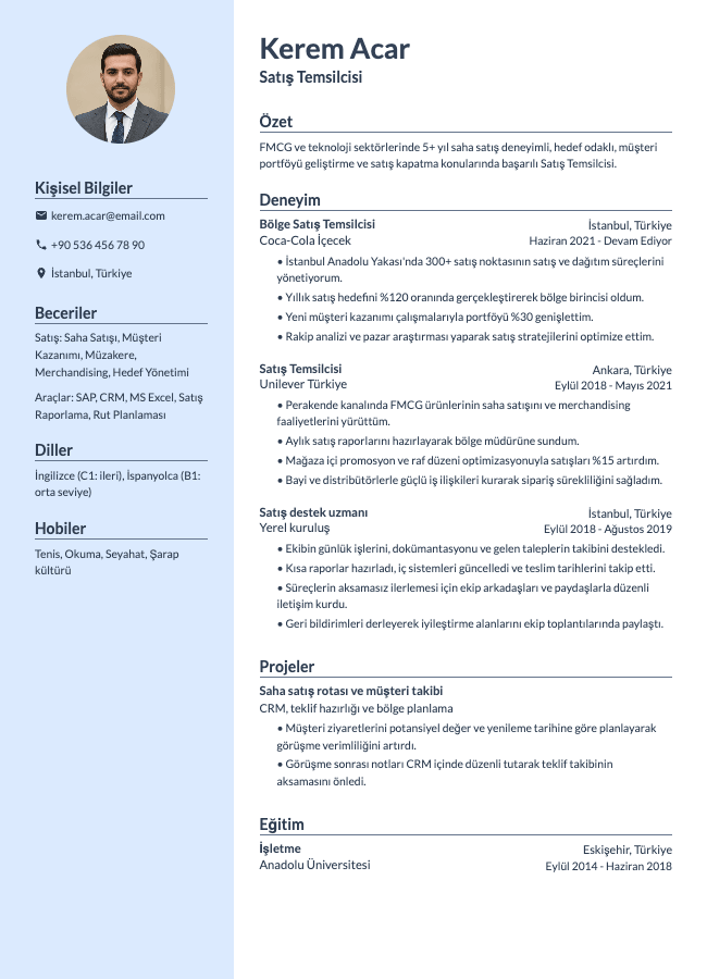 Satış Temsilcisi CV